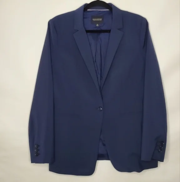Banana Republic Long and Lean Blazer Size 14 Wool Blend Navy Blue Lined Jacket - Picture 11 of 12